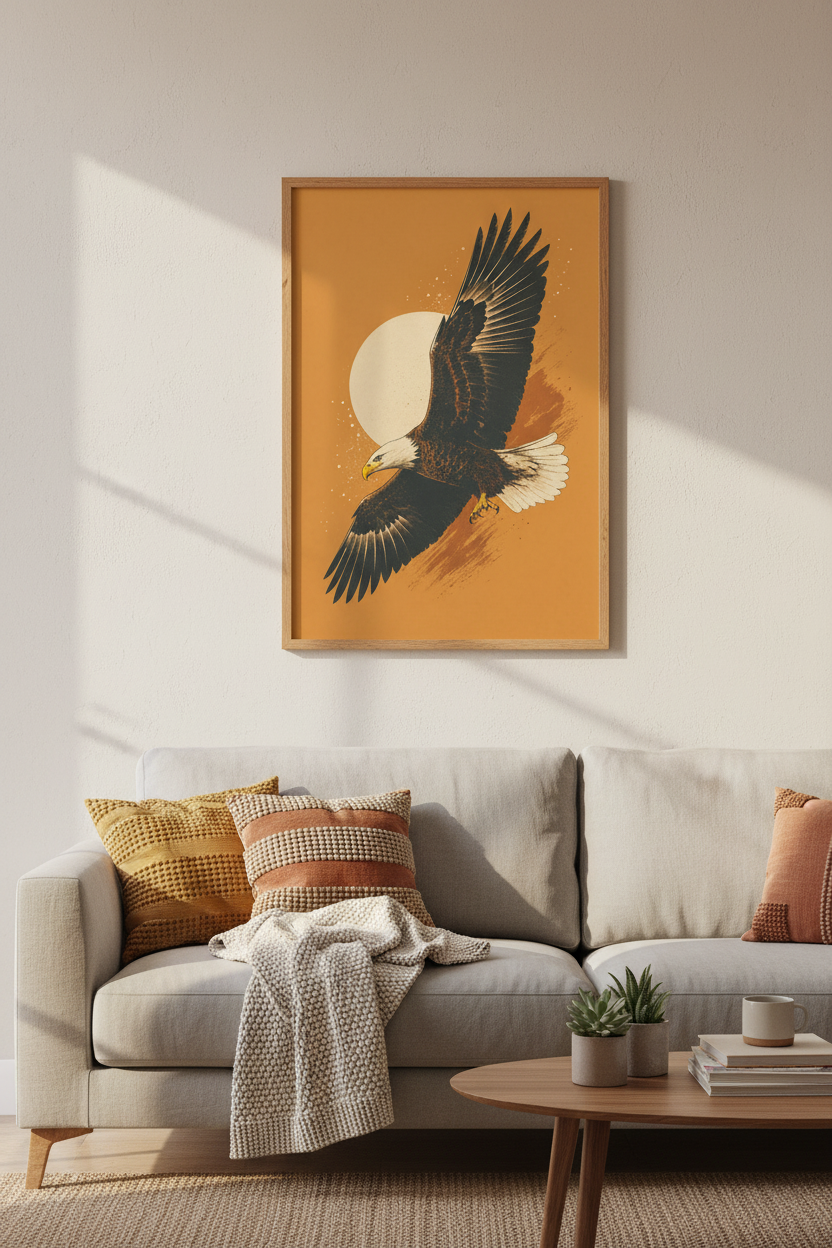 Bald Eagle Vintage Art Print | Amber Modern Wildlife Poster | Office &amp; Cabin Decor
