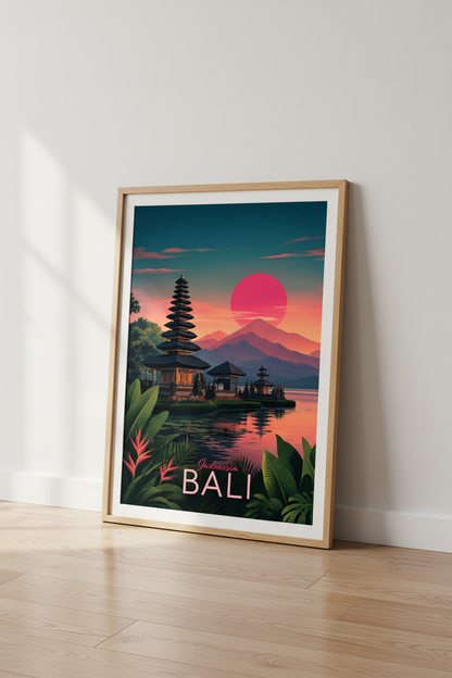 Bali Indonesia Travel Wall Art | Tropical Sunset Temple Decor | Exotic Landscape Poster