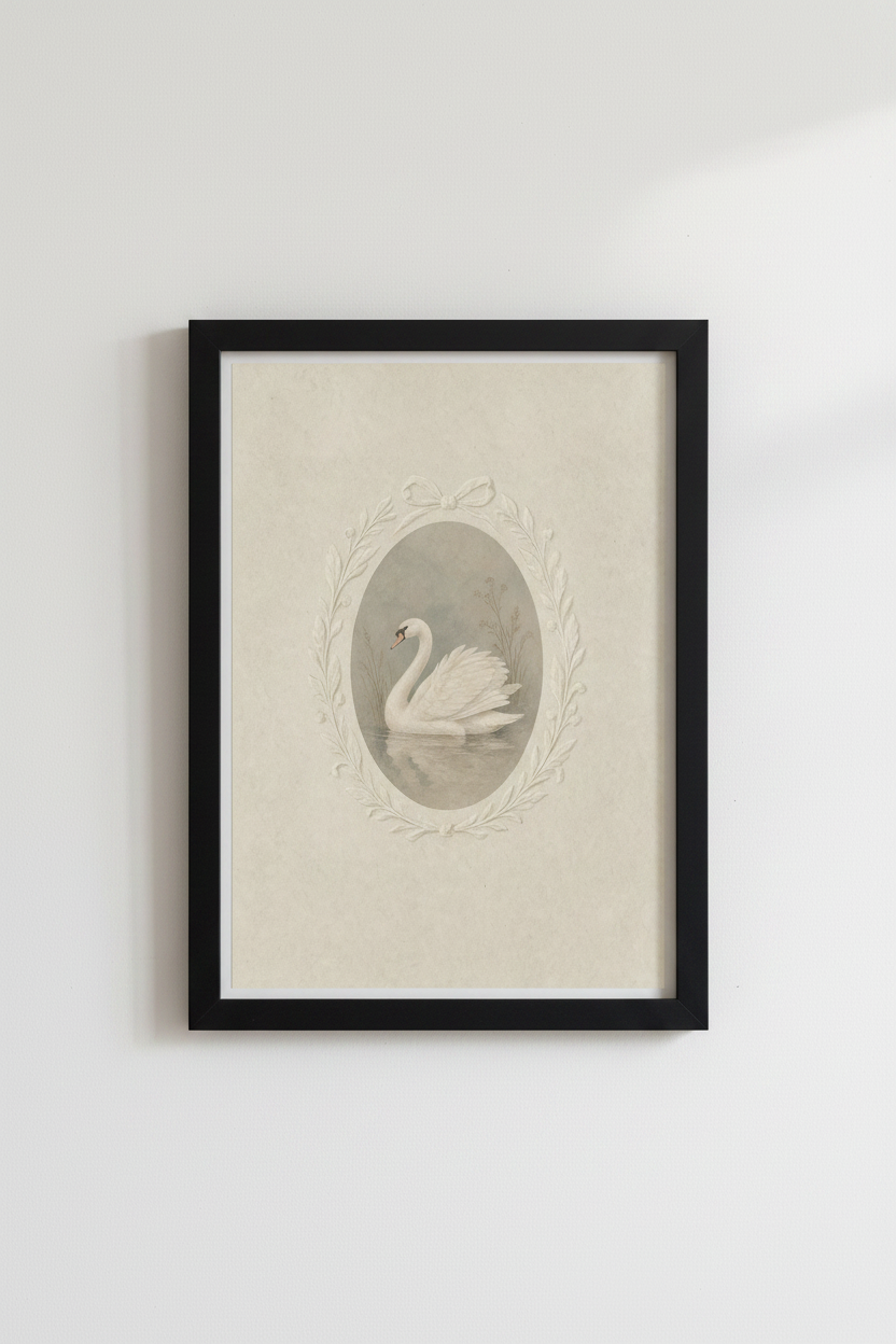 Vintage Swan Illustration | Neutral Coquette Wall Art, Nursery Decor Poster