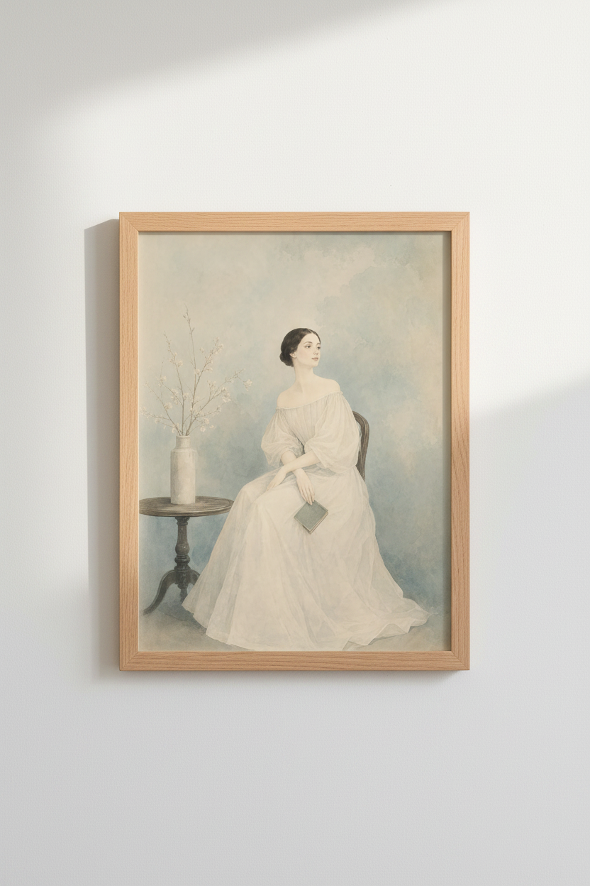 Regency Woman Portrait | Watercolor Blue &amp; White, Aesthetic Bedroom Decor
