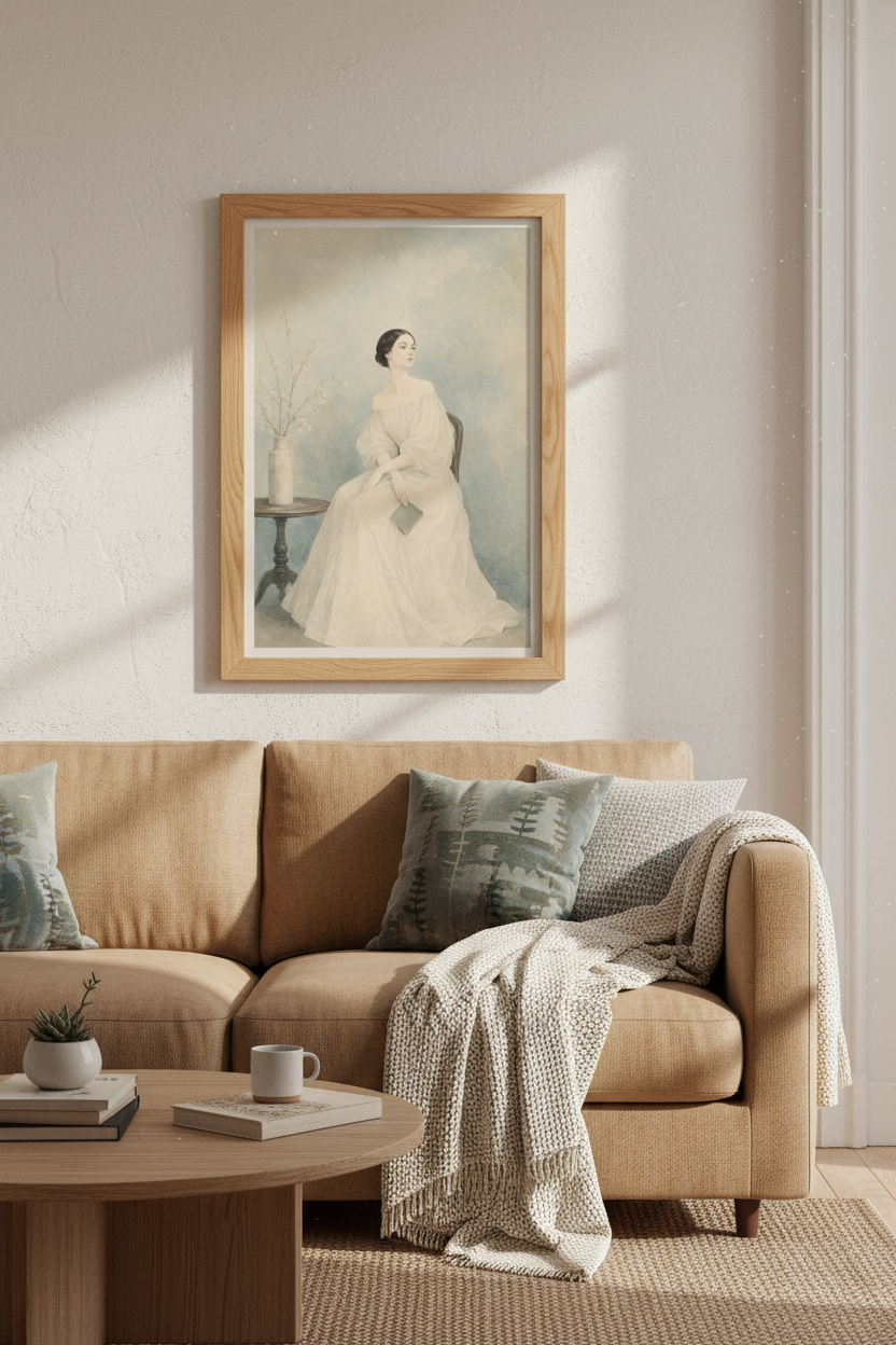 Regency Woman Portrait | Watercolor Blue &amp; White, Aesthetic Bedroom Decor