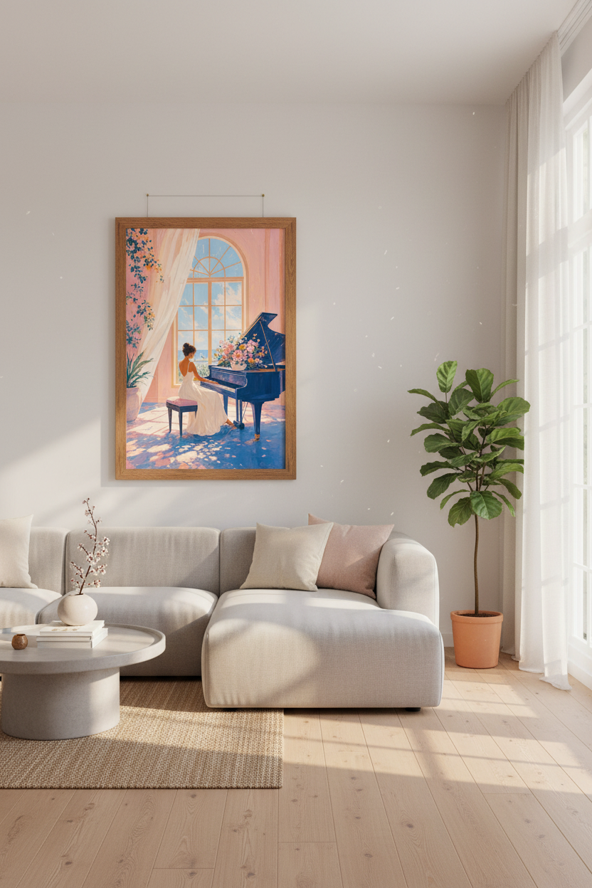 Piano Woman Wall Art | Pastel Impressionist Decor, Living Room Music Poster