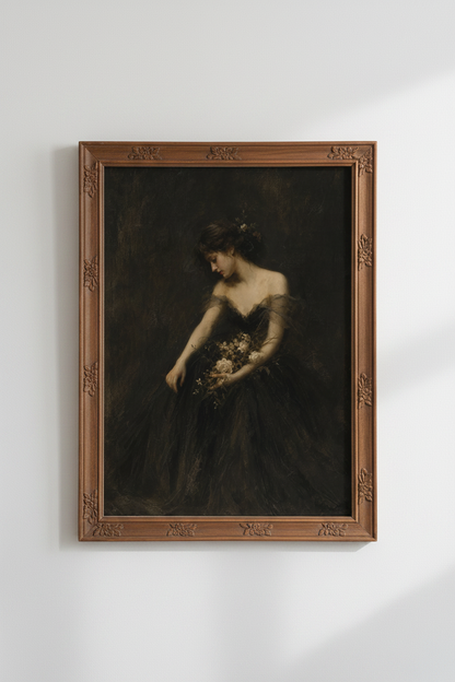 Moody Dark Academia Woman Portrait | Vintage Gothic Oil Style, Bedroom Wall Art