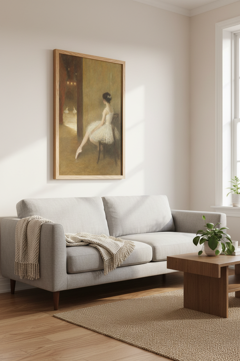 ballerina wall art | Soft sepia ballet print, living room decor