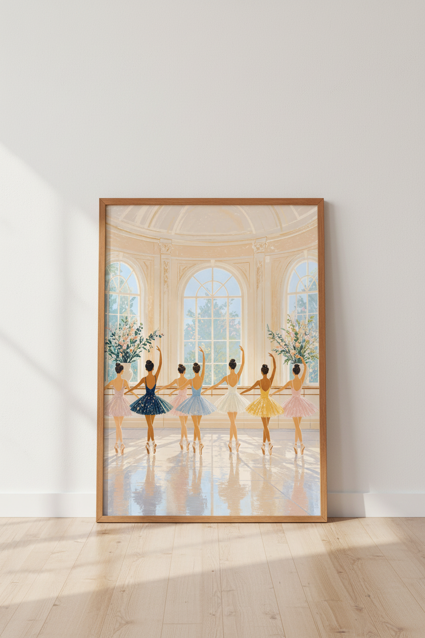 Ballerina Wall Art | Pastel Ballet Dancers in Studio Print, Nursery &amp; Dance Decor