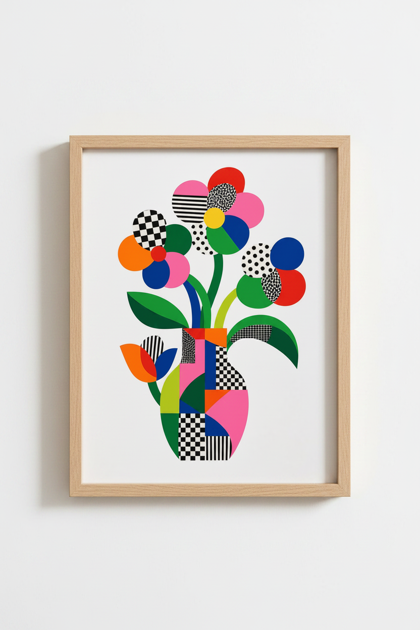 Bauhuas Floral Poster | Colorful Abstract Flower Print, Modern Minimalist Decor
