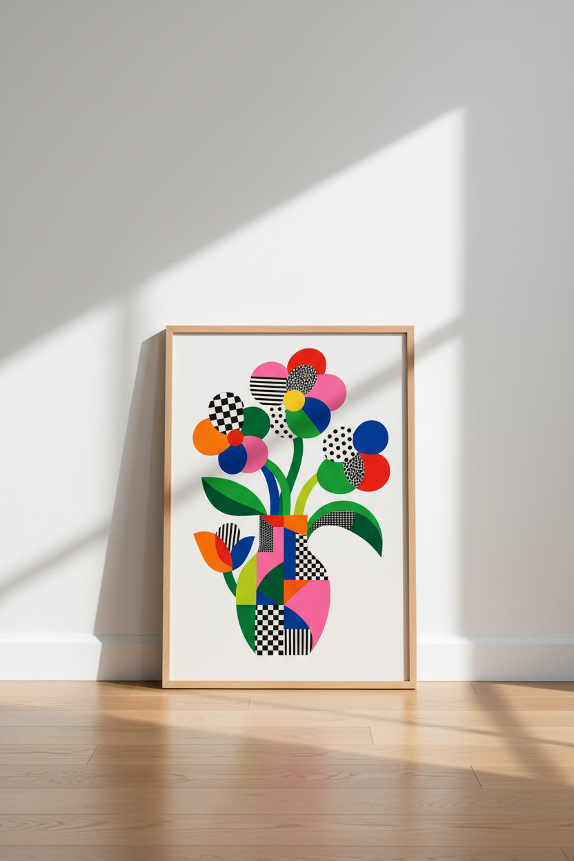 Bauhuas Floral Poster | Colorful Abstract Flower Print, Modern Minimalist Decor