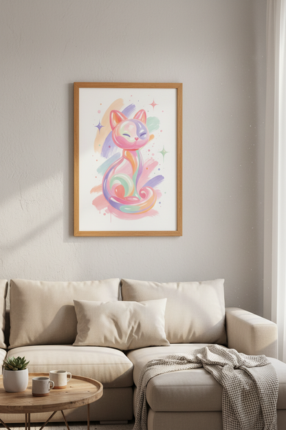 Pastel Glass Cat Wall Art | Colorful Kawaii Aesthetic, Nursery &amp; Bedroom Decor