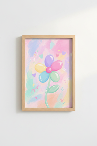 Pastel Aesthetic Wall Art | Colorful Bubble Flower Decor | Y2K Whimsical Poster