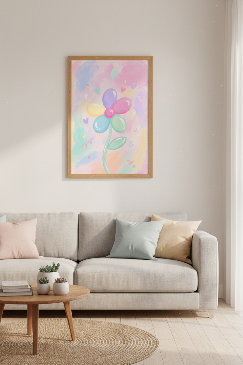 Pastel Aesthetic Wall Art | Colorful Bubble Flower Decor | Y2K Whimsical Poster