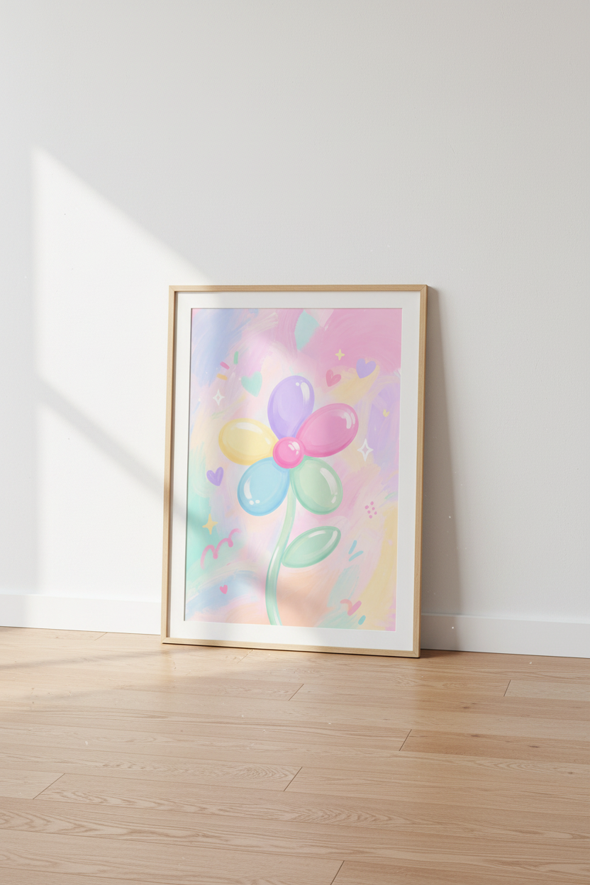 Pastel Aesthetic Wall Art | Colorful Bubble Flower Decor | Y2K Whimsical Poster