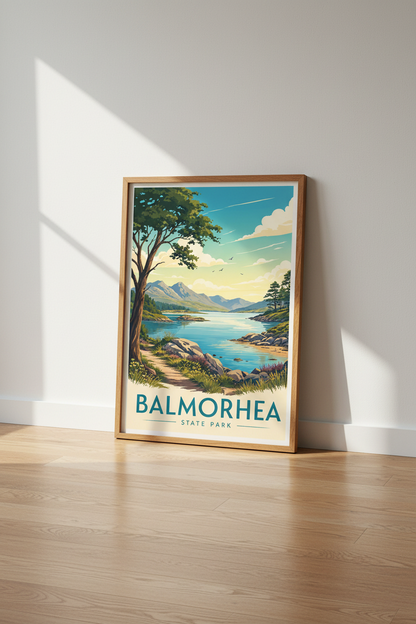 Balmorhea State Park | Vintage Nature Landscape, Lake &amp; Mountain Wall Art Print