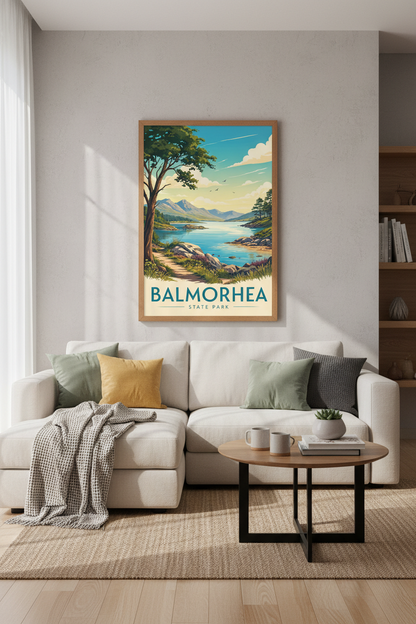 Balmorhea State Park | Vintage Nature Landscape, Lake &amp; Mountain Wall Art Print