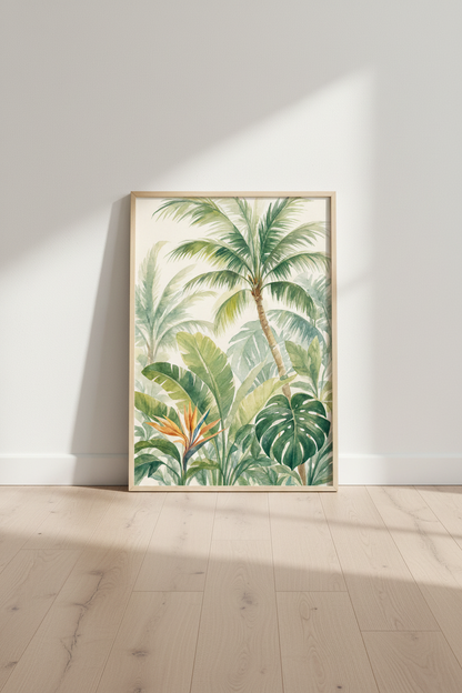 Watercolor Tropical Palm Wall Art | Green Botanical Decor | Coastal Boho Poster