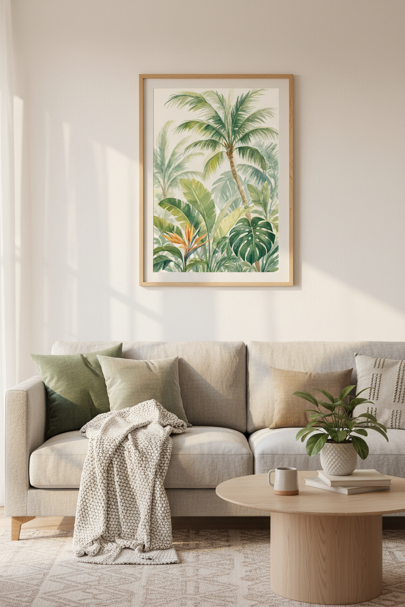 Watercolor Tropical Palm Wall Art | Green Botanical Decor | Coastal Boho Poster