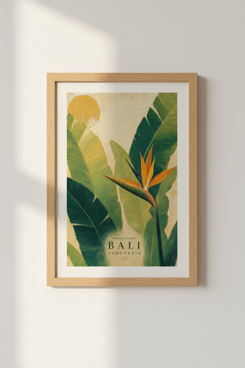 Bali Indonesia Tropical Wall Art | Botanical Flower Poster, Boho Living Room Decor