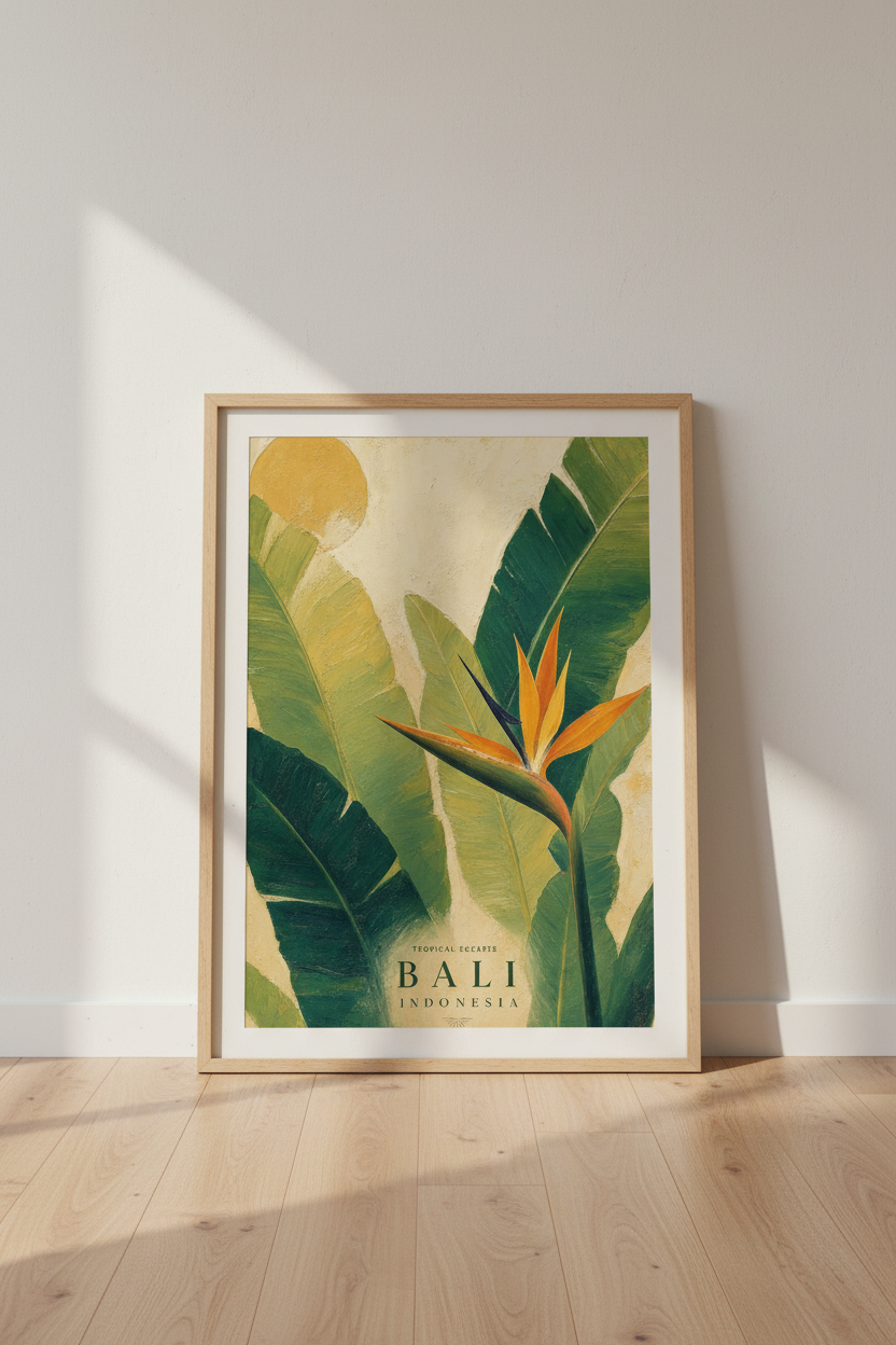 Bali Indonesia Tropical Wall Art | Botanical Flower Poster, Boho Living Room Decor
