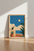 Black Cat Seascape | Minimalist Blue & Gold, Coastal Boho Living Room Decor