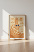 Surfing Pineapple | Retro Woodblock Style Orange Poster, Coastal Beach Decor