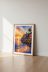Coastal Sunset Watercolor | Mediterranean Beach Scene, Living Room Decor
