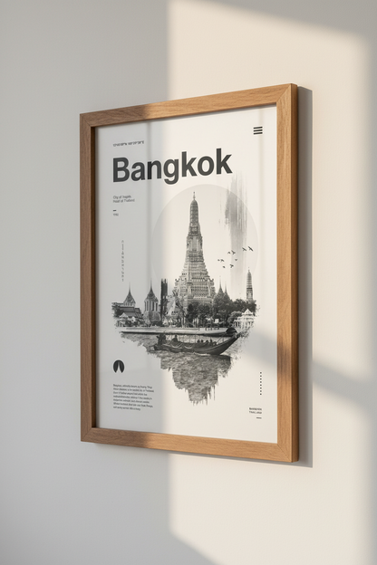 Bangkok Thailand Cityscape Wall Art | Minimalist Travel Poster | Zen Office Decor