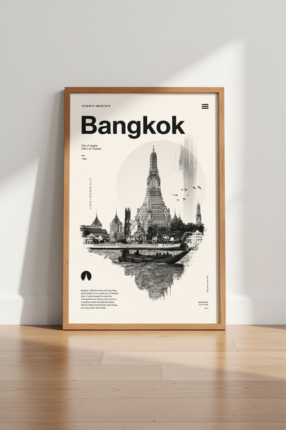Bangkok Thailand Cityscape Wall Art | Minimalist Travel Poster | Zen Office Decor