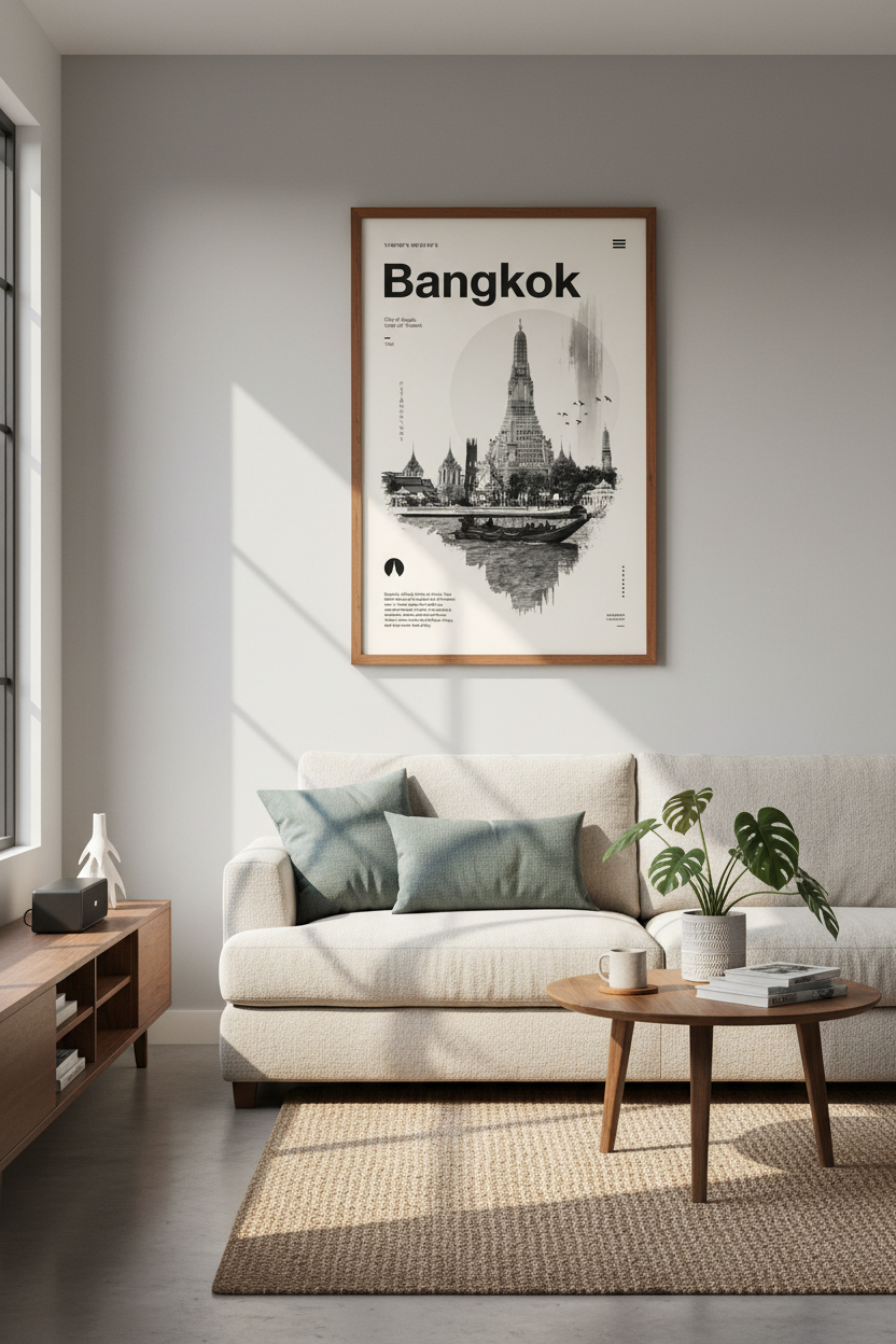 Bangkok Thailand Cityscape Wall Art | Minimalist Travel Poster | Zen Office Decor
