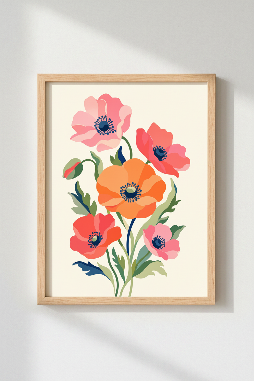 Pink Poppy Wall Art Print | Modern Botanical Flower Poster | Colorful Boho Floral Decor