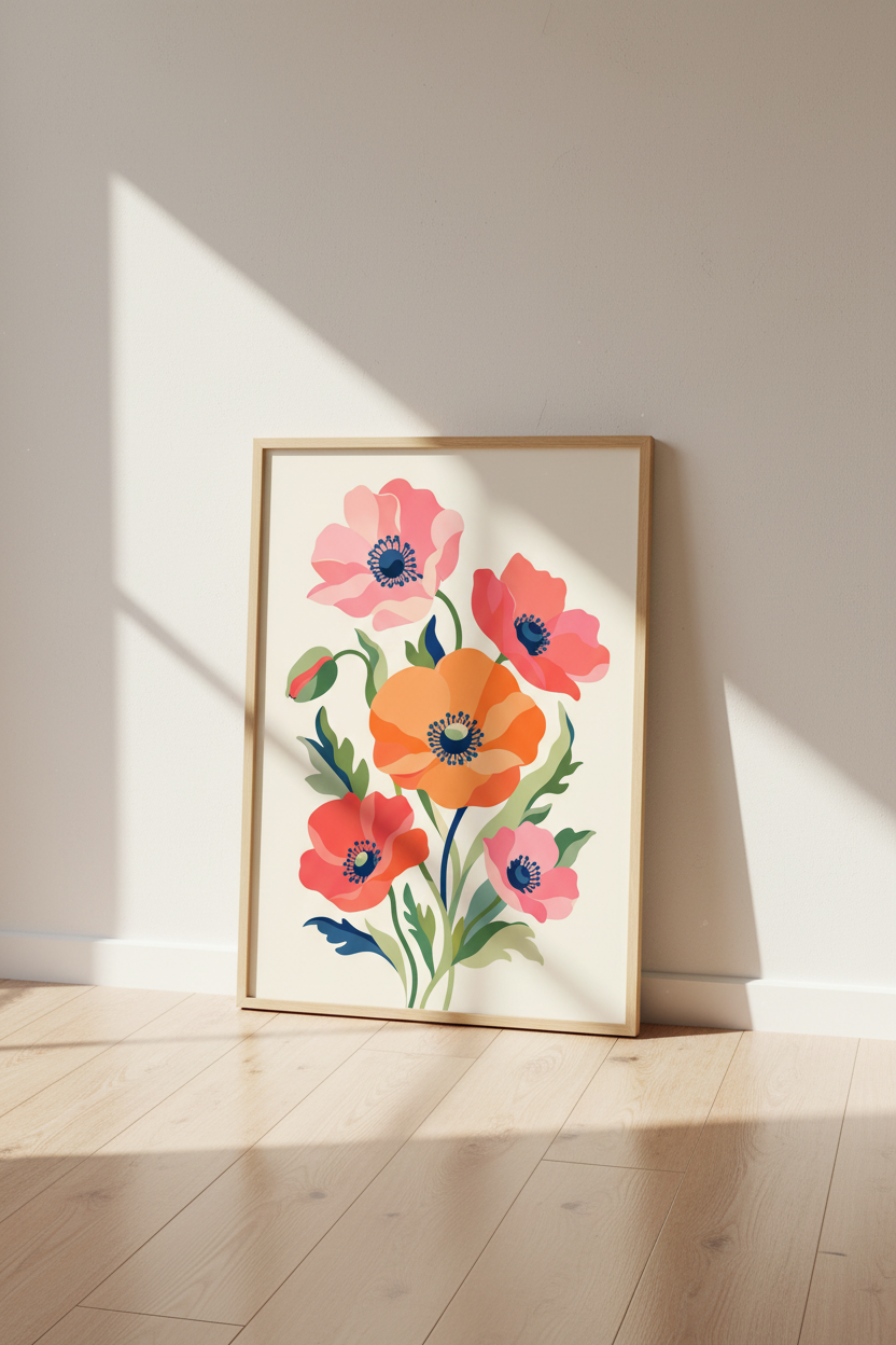Pink Poppy Wall Art Print | Modern Botanical Flower Poster | Colorful Boho Floral Decor