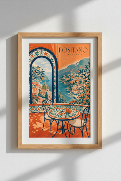 Positano Italy Wall Art | Amalfi Coast Travel Poster, Mediterranean Home Decor