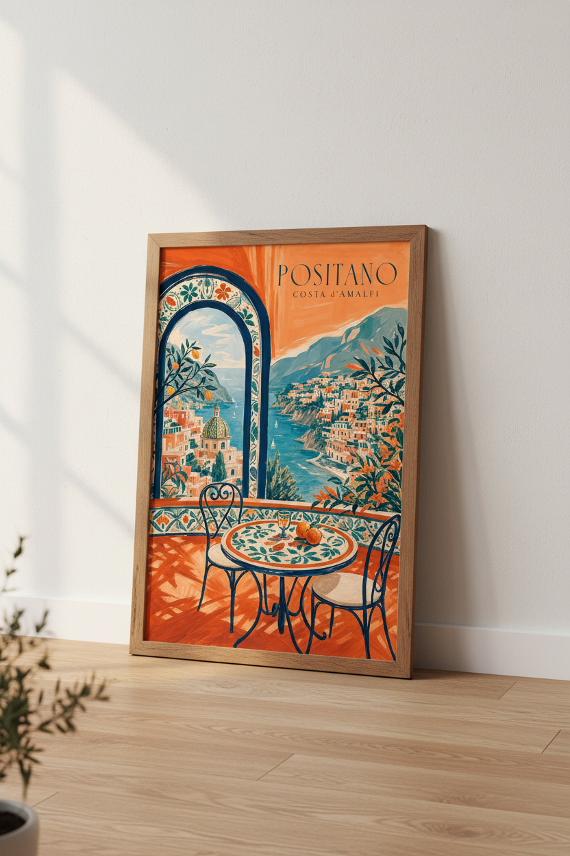 Positano Italy Wall Art | Amalfi Coast Travel Poster, Mediterranean Home Decor