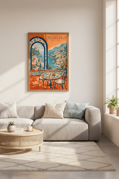 Positano Italy Wall Art | Amalfi Coast Travel Poster, Mediterranean Home Decor
