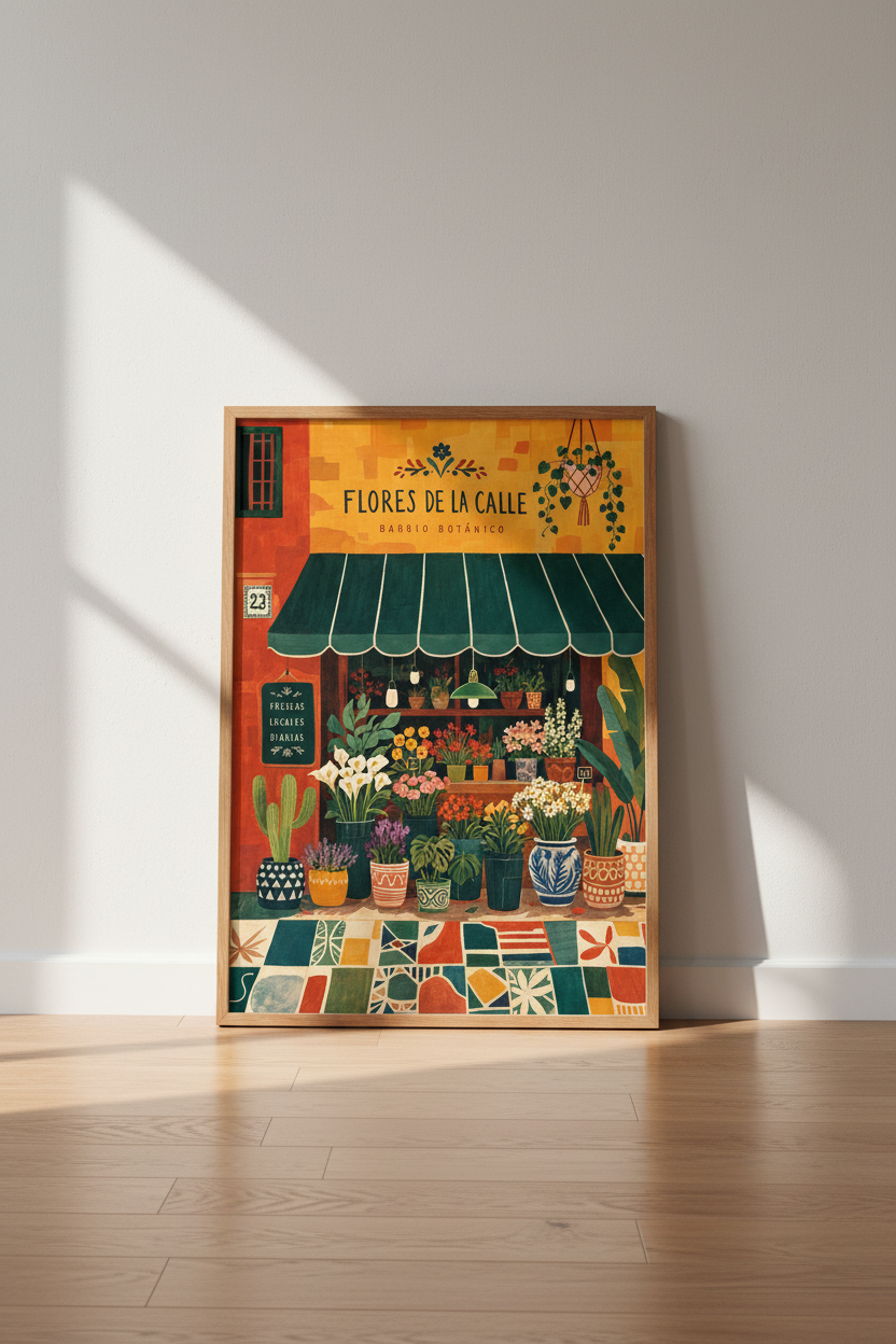 Spanish Flower Market Print | Botanical Wall Art Shop Decor | Colorful Folk Poster