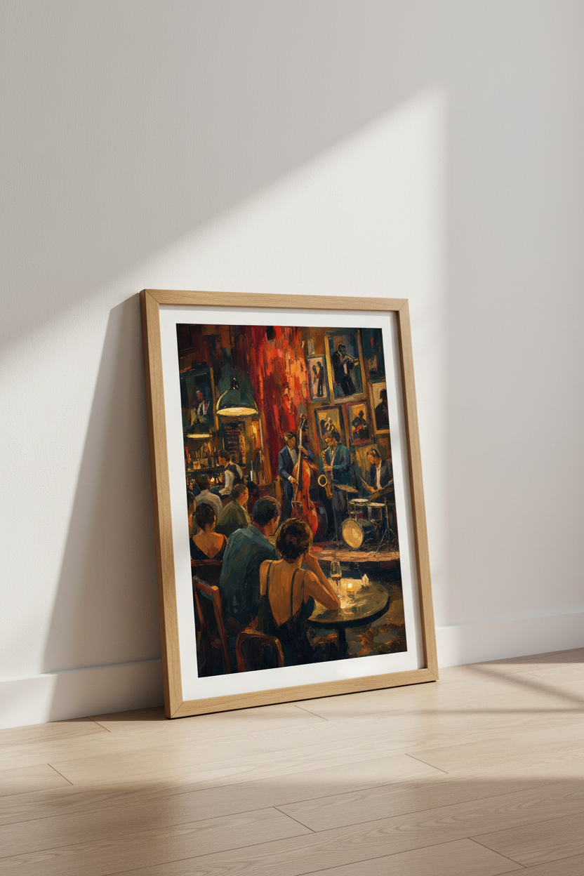 Jazz Club Oil Painting | Moody Music Band Poster, Bar &amp; Lounge Wall Decor