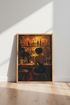 Bar Scene Oil Painting | Moody Amber Glow, Home Bar & Lounge Decor Poster