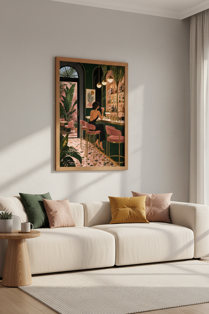 Art Deco Bar Wall Art Print | Emerald Green Cocktail Decor | Tropical Poster