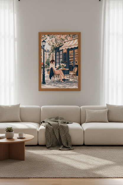 Paris French Cafe Wall Art | Pink &amp; Navy Parisian Poster | Book Lover Decor