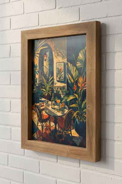 Tropical Terrace Art Print | Mediterranean Courtyard Decor | Sun Drenched Poster