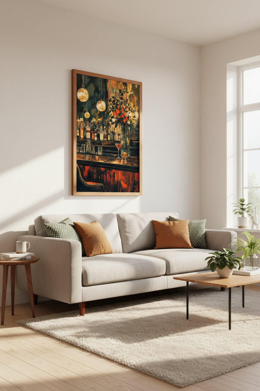 Abstract Bar Scene | Oil Painting Style Cocktail Decor, Moody Lounge Wall Art