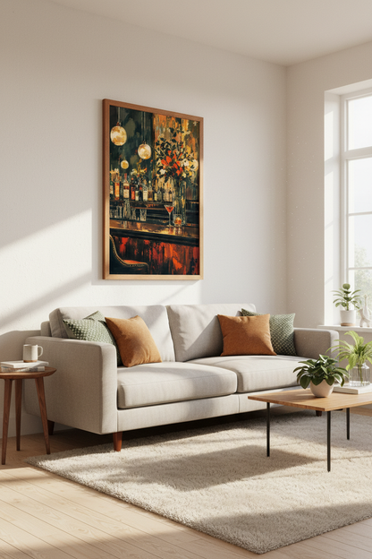 Abstract Bar Scene | Oil Painting Style Cocktail Decor, Moody Lounge Wall Art