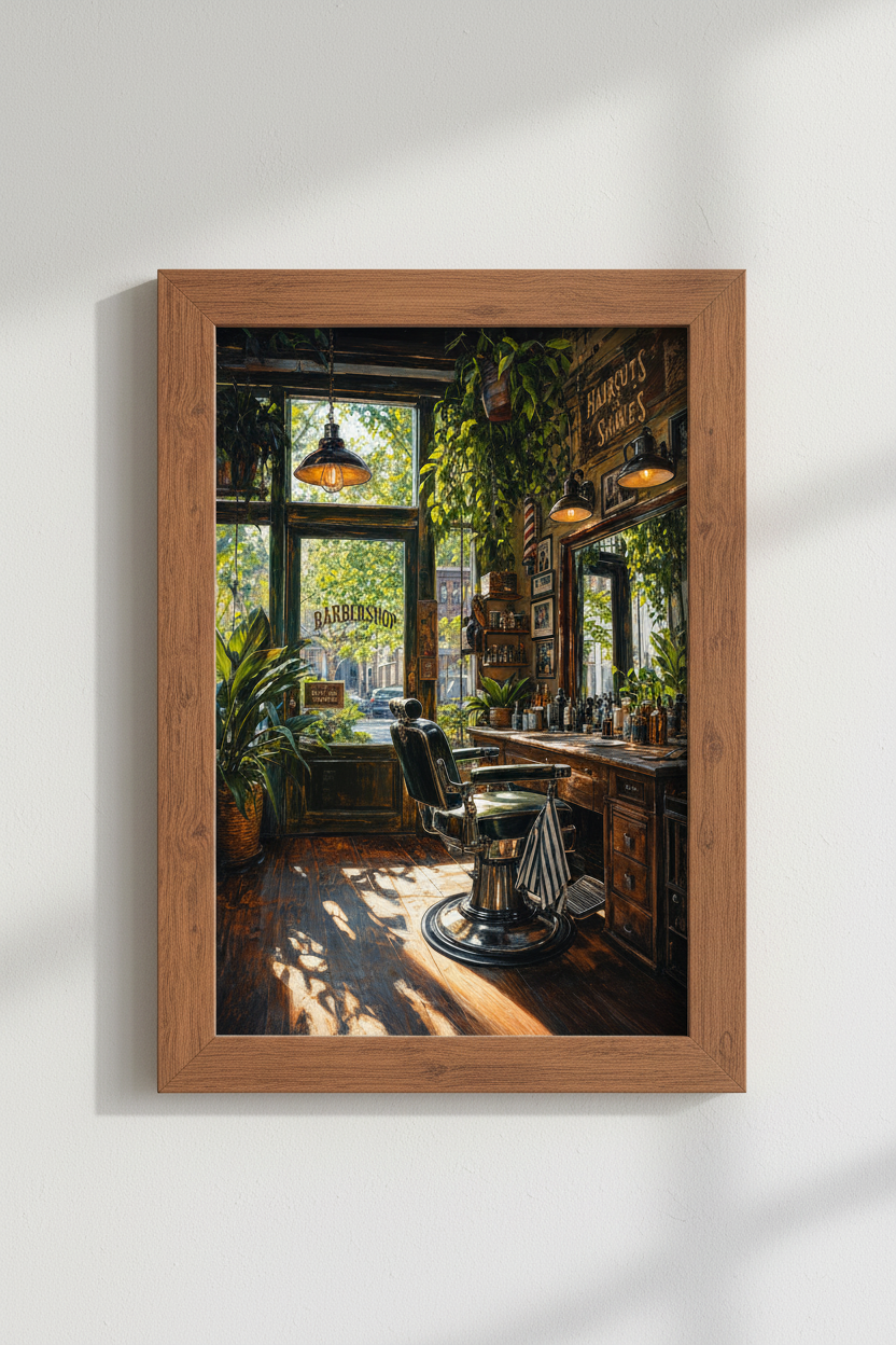 Vintage Barbershop Wall Art | Rustic Interior Painting, Man Cave &amp; Salon Decor