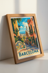 Barcelona Spain Travel Poster | Park Guell Mosaic Art | Mediterranean Wall Decor