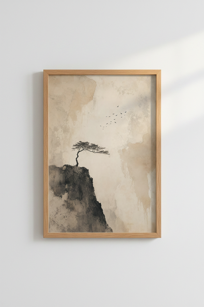 Zen Japanese Wall Art Print | Minimalist Pine Tree Landscape | Wabi Sabi Poster