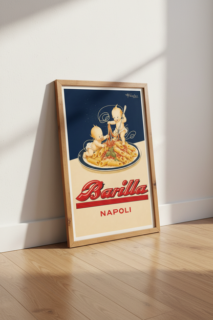 Vintage Barilla Pasta Napoli Poster | Italian Kitchen Wall Art, Retro Food Print