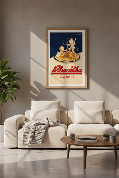Vintage Barilla Pasta Napoli Poster | Italian Kitchen Wall Art, Retro Food Print