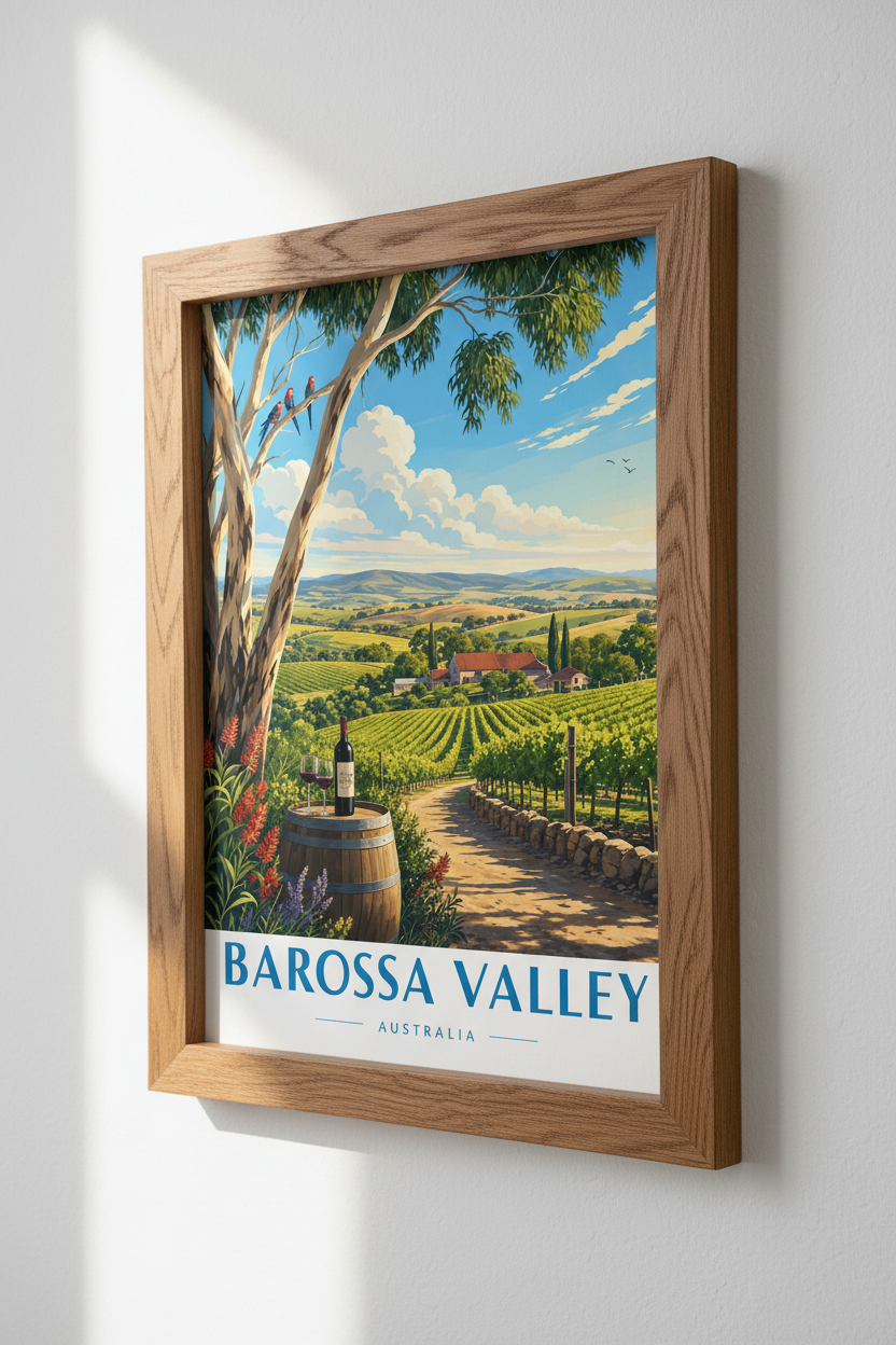 Barossa Valley Australia Travel Poster | Vineyard Landscape Print | Wine Room Decor