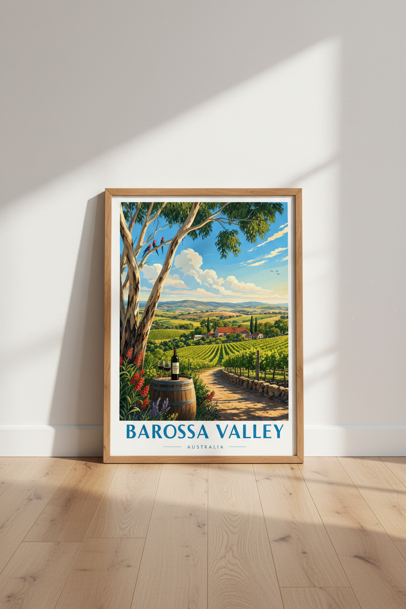 Barossa Valley Australia Travel Poster | Vineyard Landscape Print | Wine Room Decor