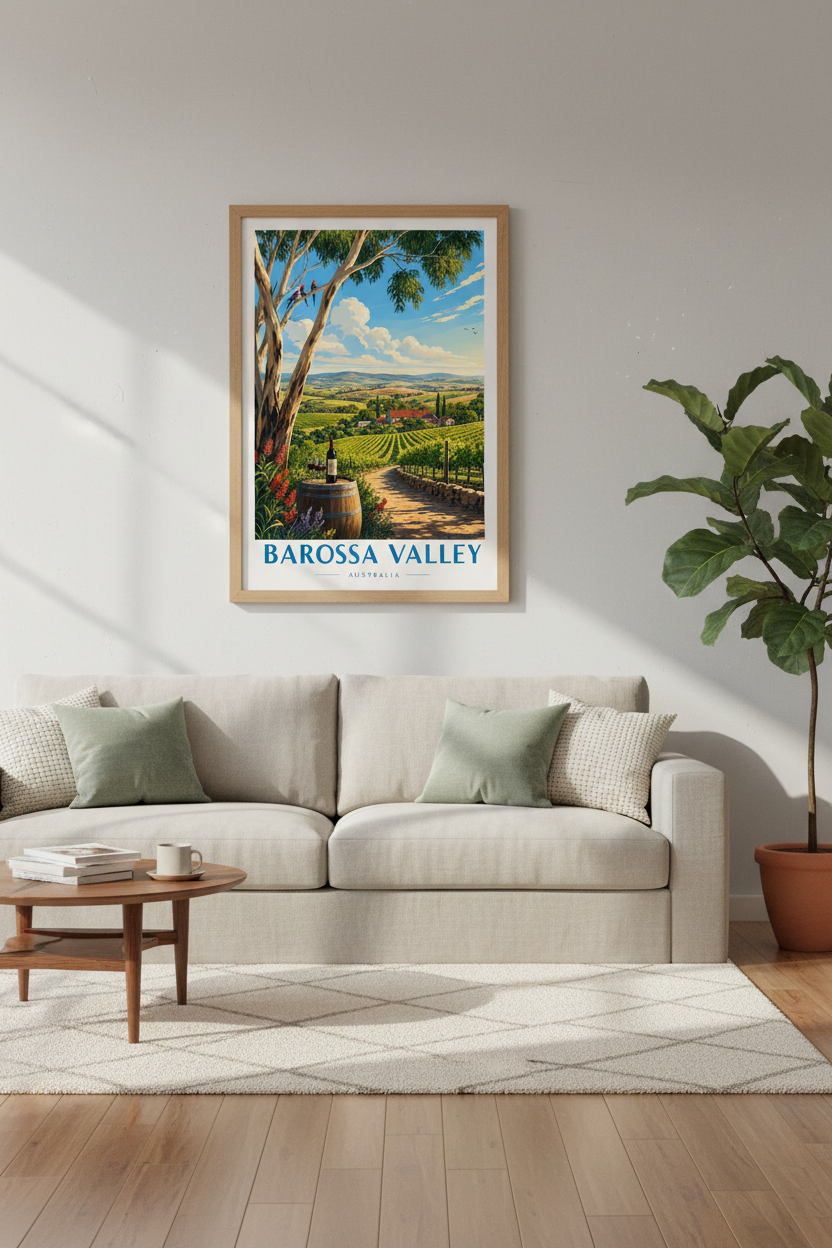 Barossa Valley Australia Travel Poster | Vineyard Landscape Print | Wine Room Decor