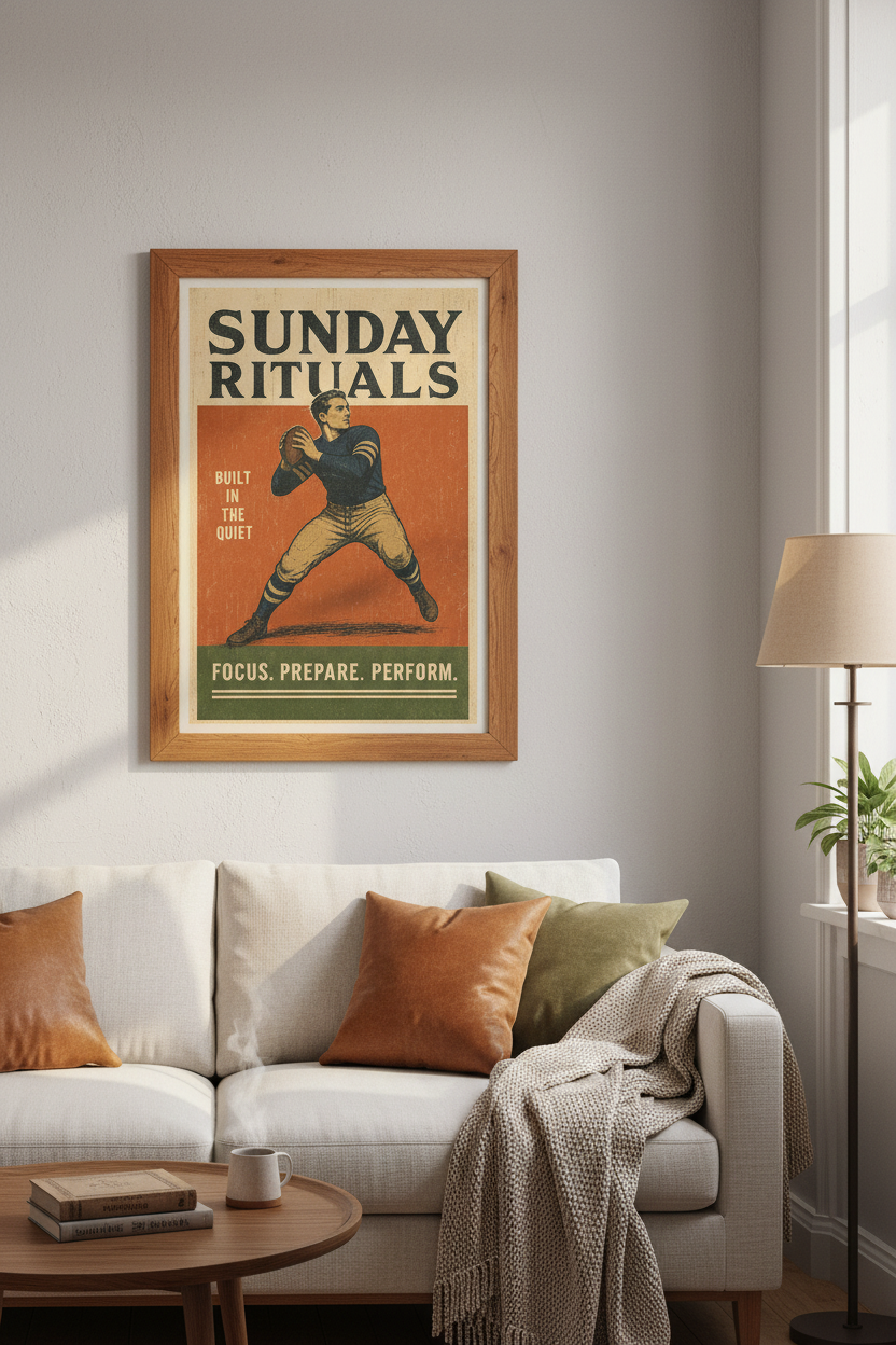 Sunday Rituals Football Wall Art | Vintage Sports Decor, Man Cave Poster