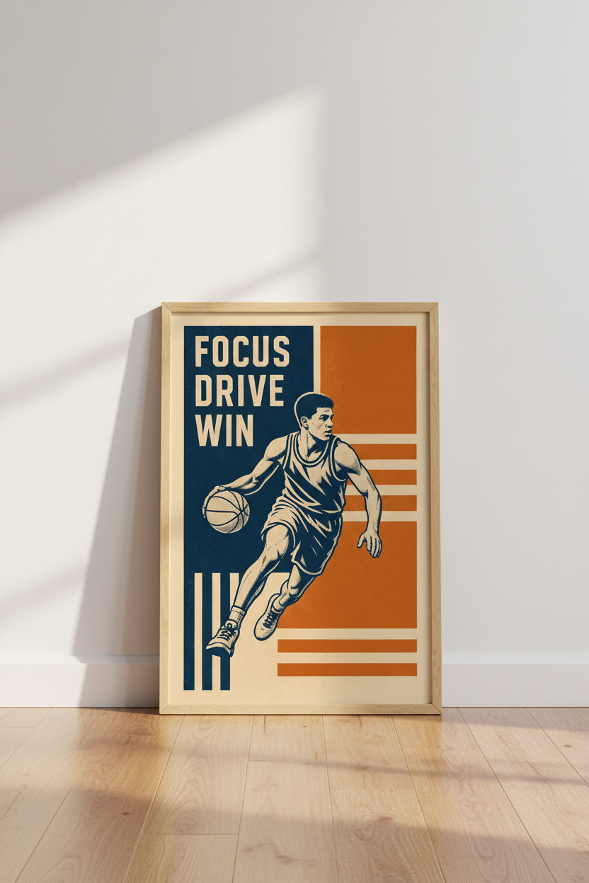 Basketball Motivational Wall Art | Vintage Sports Poster, Office &amp; Home Gym Decor